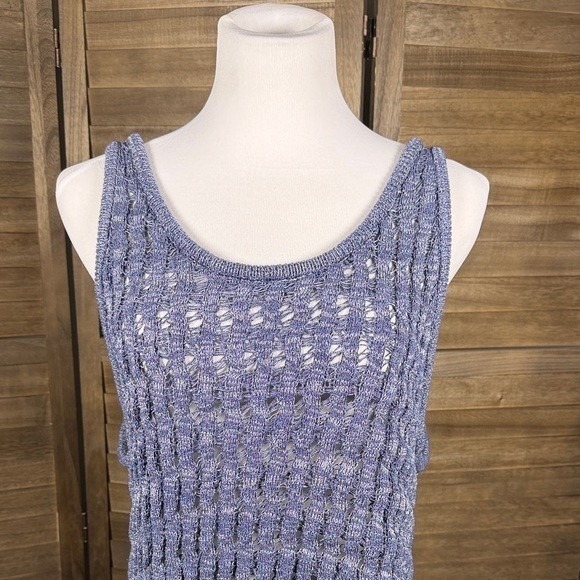 Free People FP Beach Blue Crochet Knit Oversized Scoop Back Tank Top XL - Picture 3 of 8
